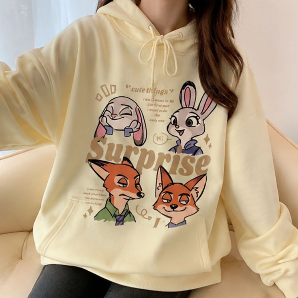 Áo hoodie nữ Zootopia thỏ cáo form rộng unisex cute - Ảnh 3