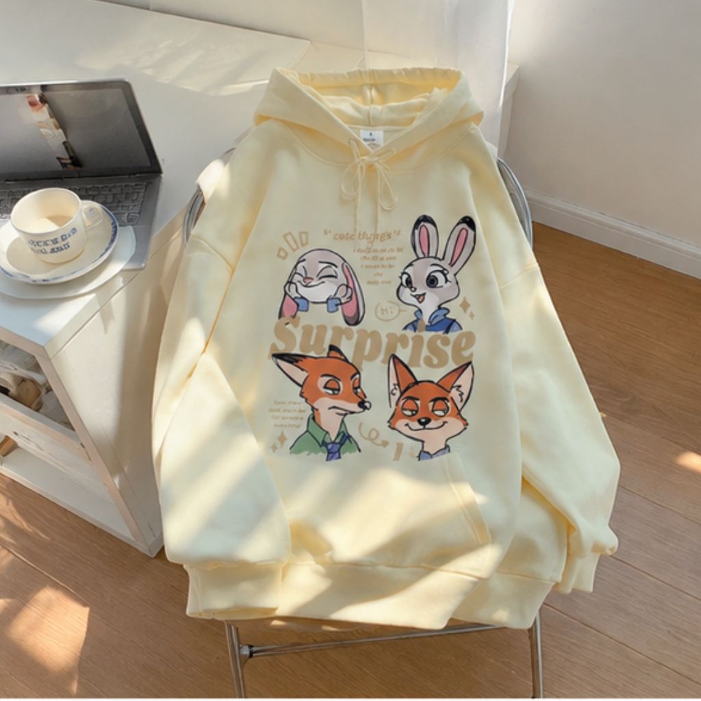 Áo hoodie nữ Zootopia thỏ cáo form rộng unisex cute - Ảnh 2