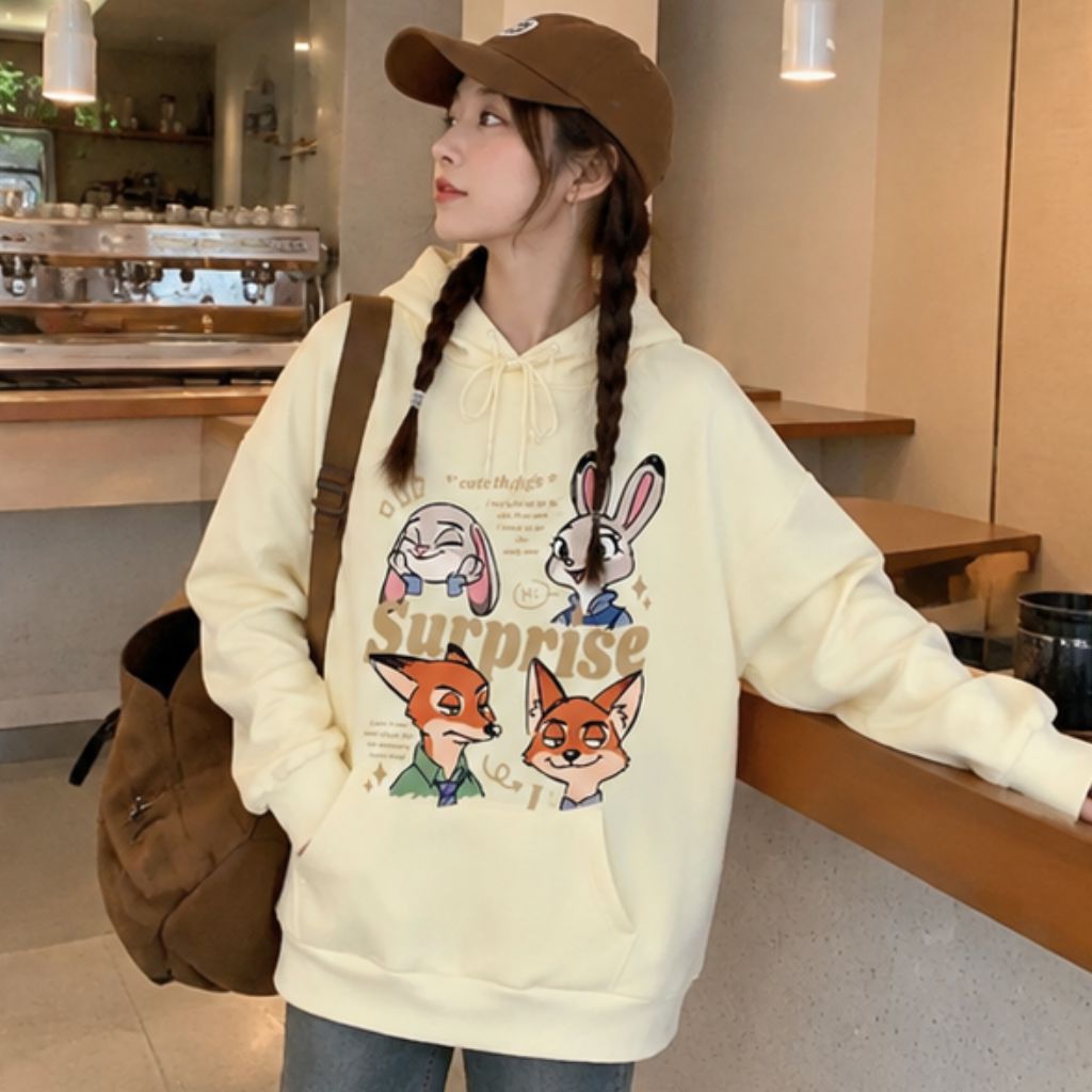 Áo hoodie nữ Zootopia thỏ cáo form rộng unisex cute