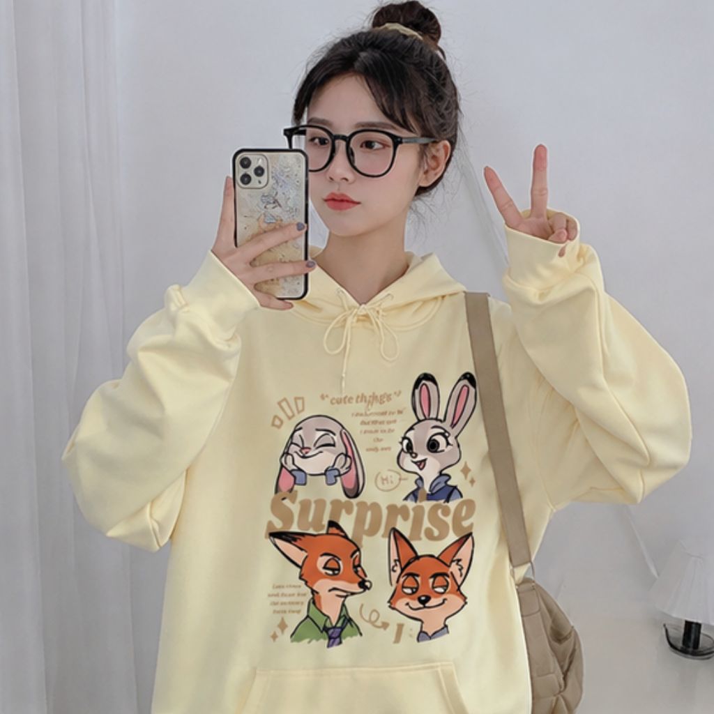 Áo hoodie nữ Zootopia thỏ cáo form rộng unisex cute - Ảnh 4