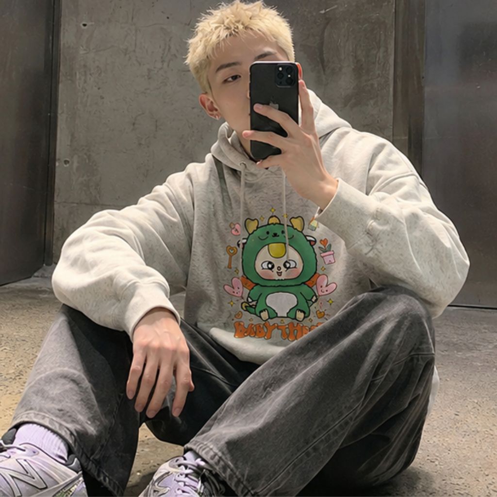 Áo hoodie unisex form rộng phong cách Hàn Quốc ấm áp - Ảnh 4