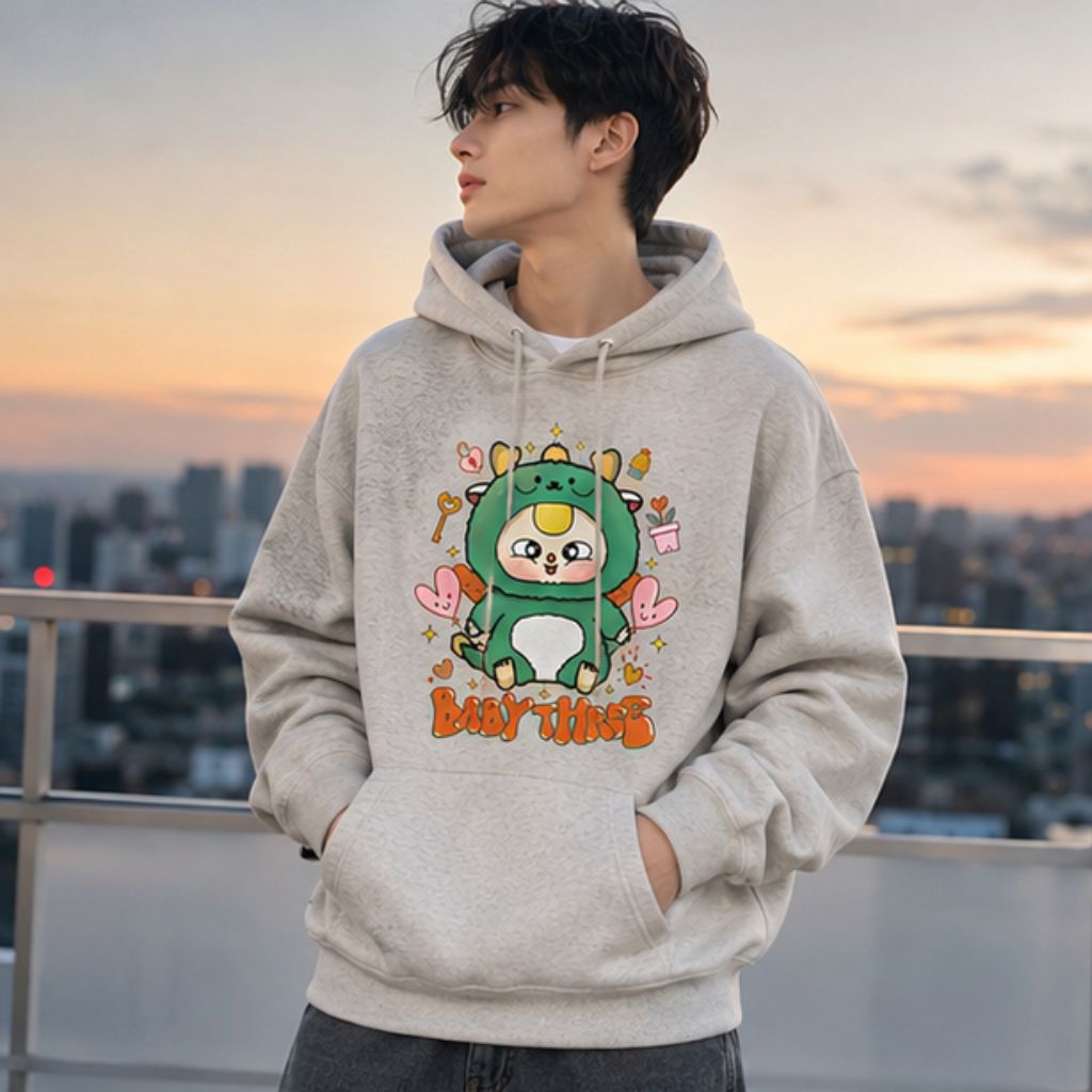 Áo hoodie unisex form rộng phong cách Hàn Quốc ấm áp - Ảnh 2