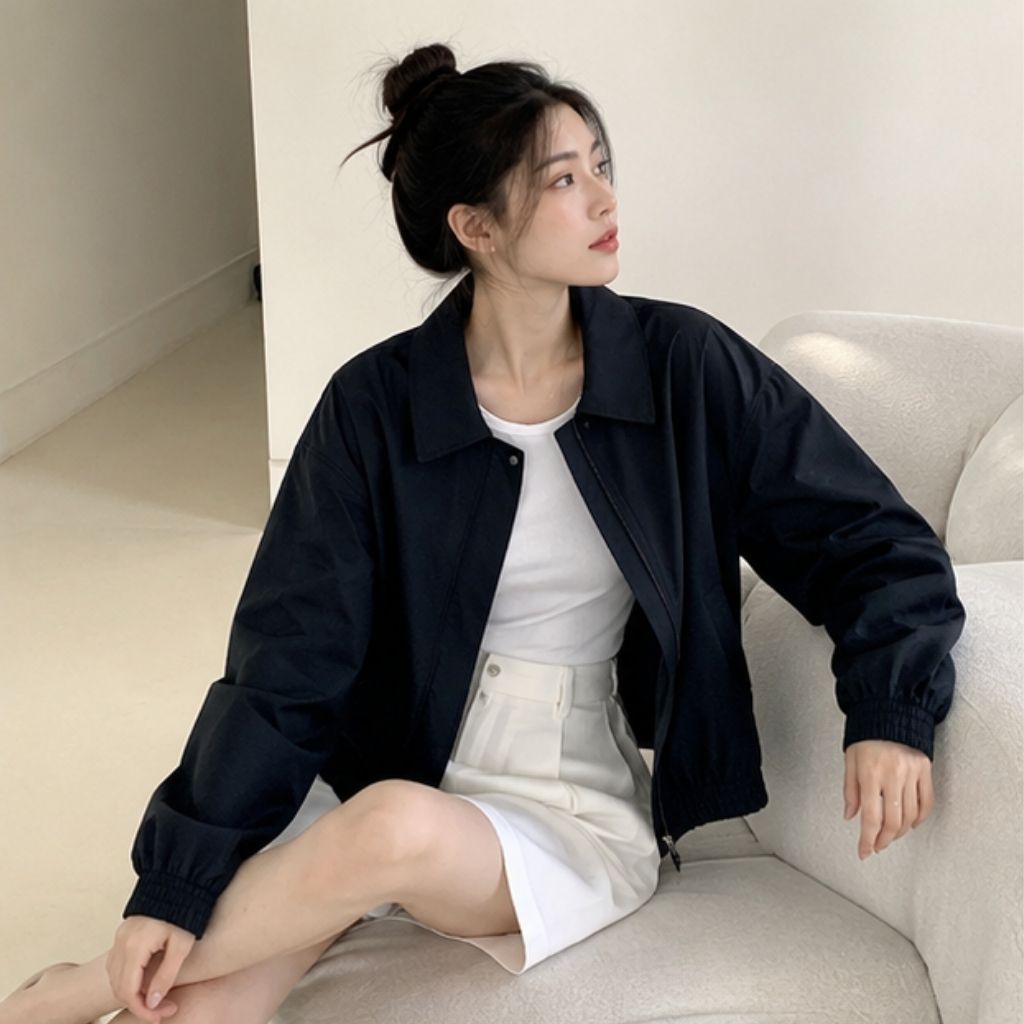 Áo kaki nữ cổ bẻ K01 mềm, khóa kéo chắc chắn mùa đông - Ảnh 2