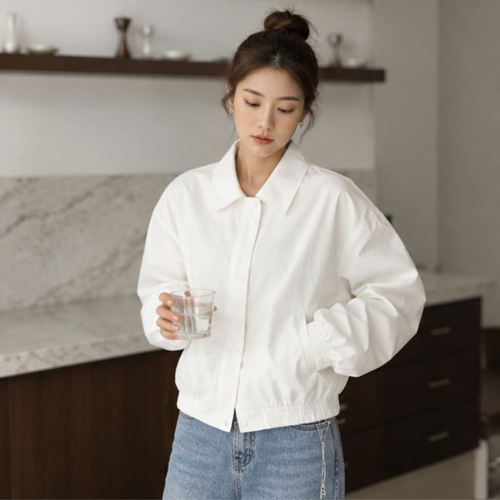Áo kaki nữ cổ bẻ K01 mềm, khóa kéo chắc chắn mùa đông - Ảnh 4