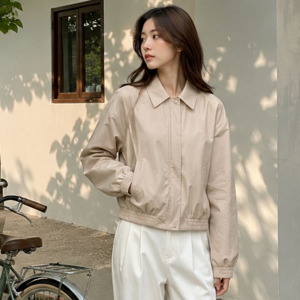 Áo kaki nữ cổ bẻ K01 mềm, khóa kéo chắc chắn mùa đông - Ảnh 3