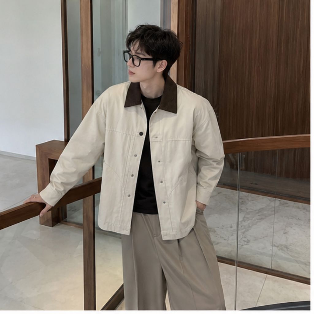 Áo khoác canvas cổ nhung unisex form rộng Bycamcam