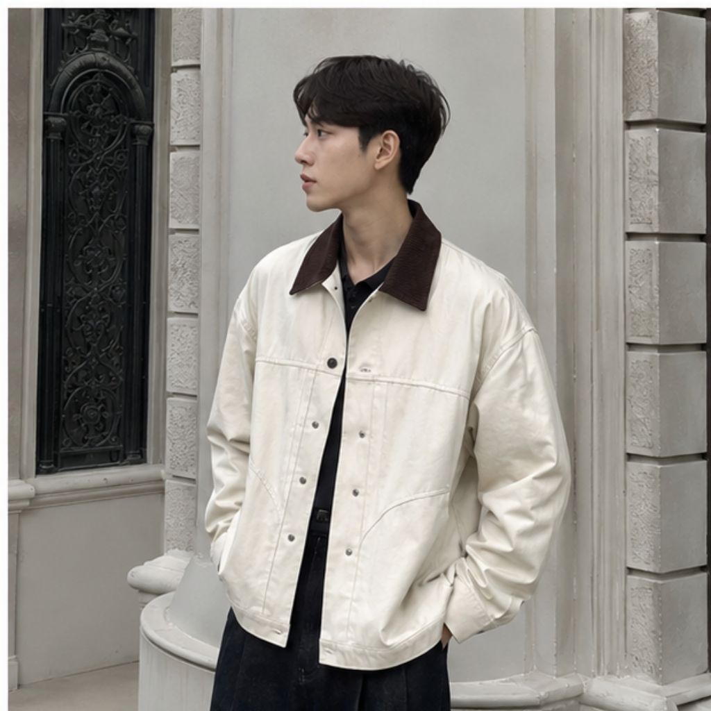 Áo khoác canvas cổ nhung unisex form rộng Bycamcam - Ảnh 3