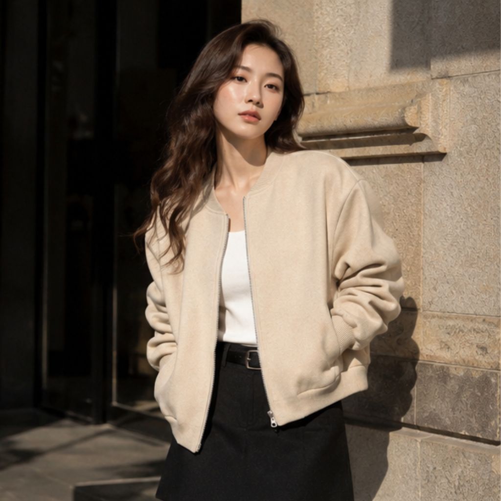 Áo khoác dạ bomber nữ KIMEE dáng ngắn form rộng Hàn Quốc