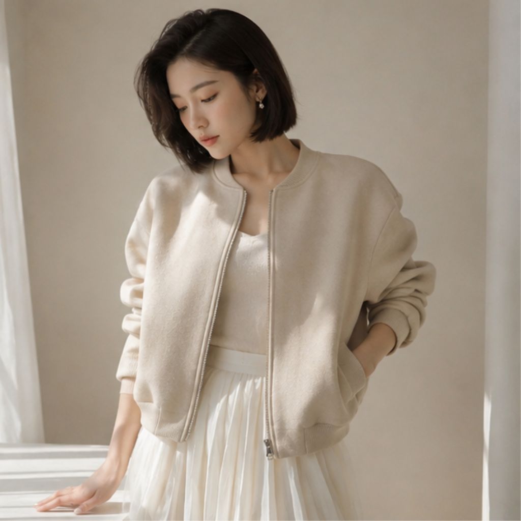 Áo khoác dạ bomber nữ KIMEE dáng ngắn form rộng Hàn Quốc - Ảnh 4