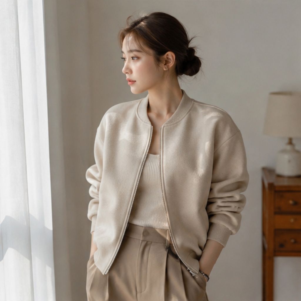 Áo khoác dạ bomber nữ KIMEE dáng ngắn form rộng Hàn Quốc - Ảnh 3