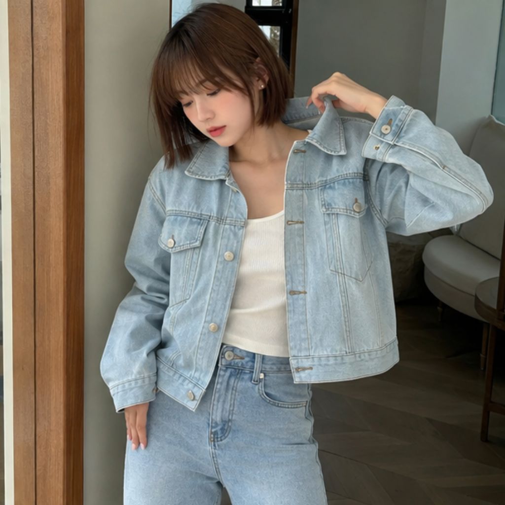 Áo khoác jean dáng lửng unisex NAGUU denim form rộng cá tính