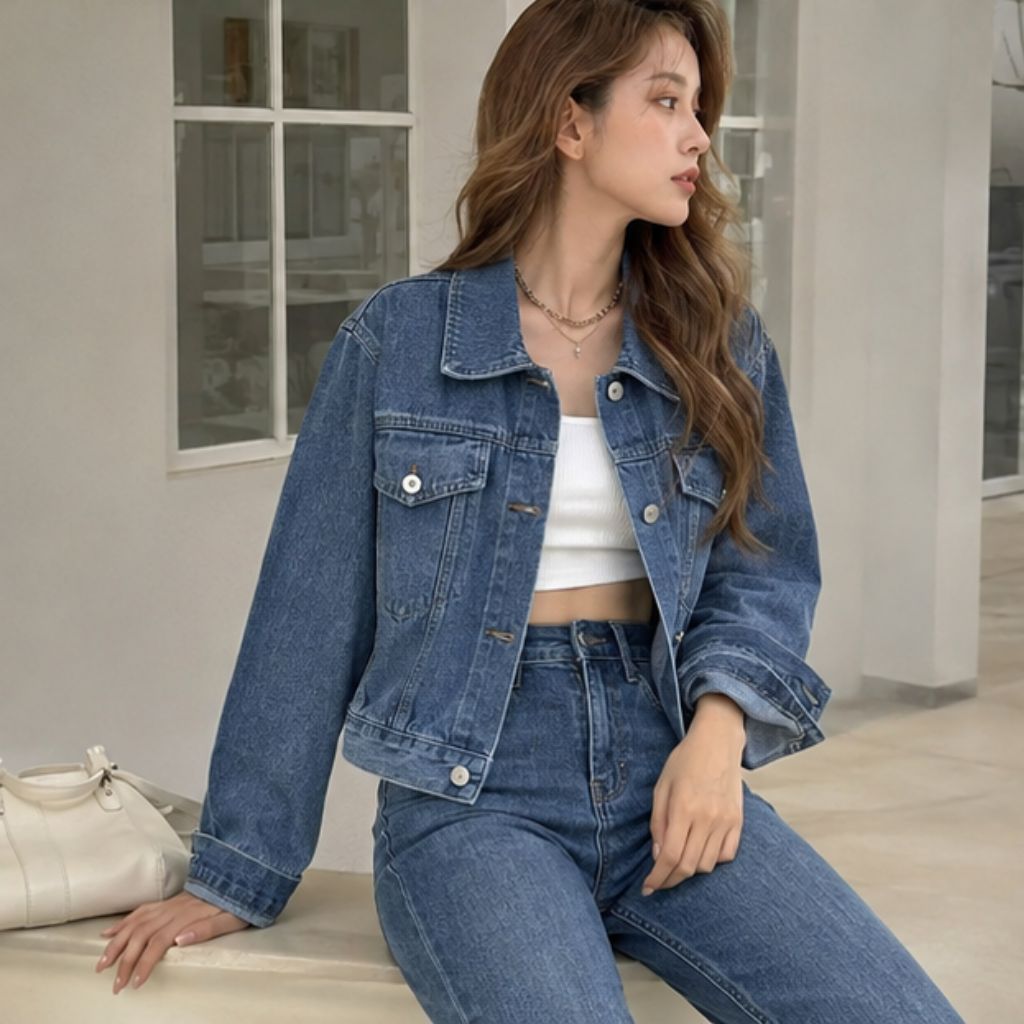Áo khoác jean dáng lửng unisex NAGUU denim form rộng cá tính - Ảnh 3