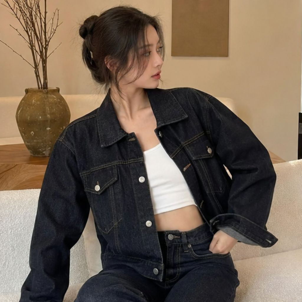 Áo khoác jean dáng lửng unisex NAGUU denim form rộng cá tính - Ảnh 2