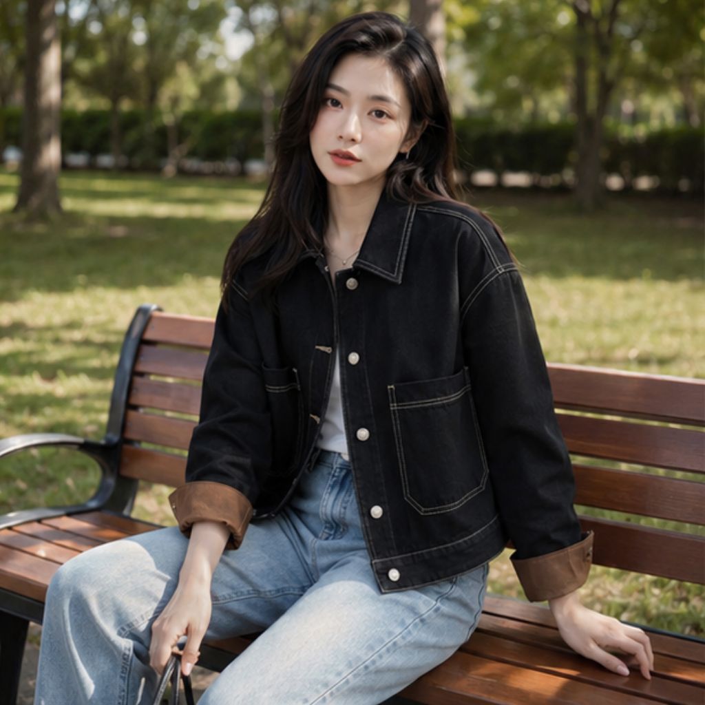 Áo khoác jean nữ dáng lỡ oversize denim basic Hàn Quốc - Ảnh 4