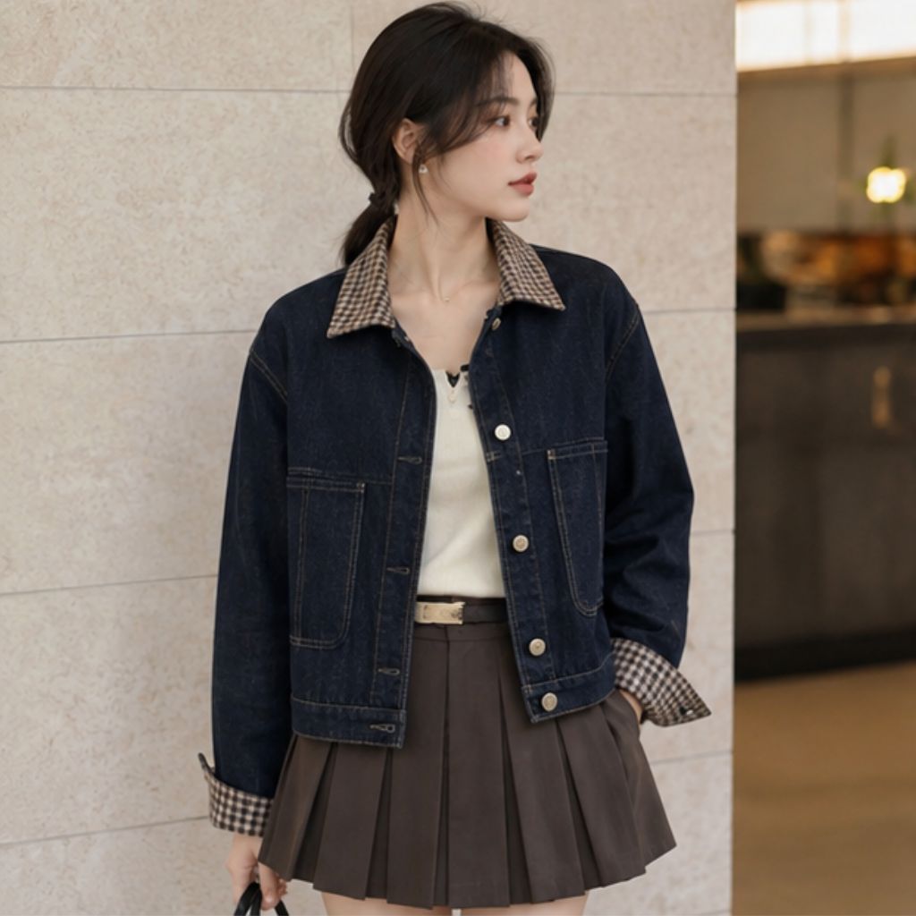 Áo khoác jean nữ dáng lỡ oversize denim basic Hàn Quốc - Ảnh 3