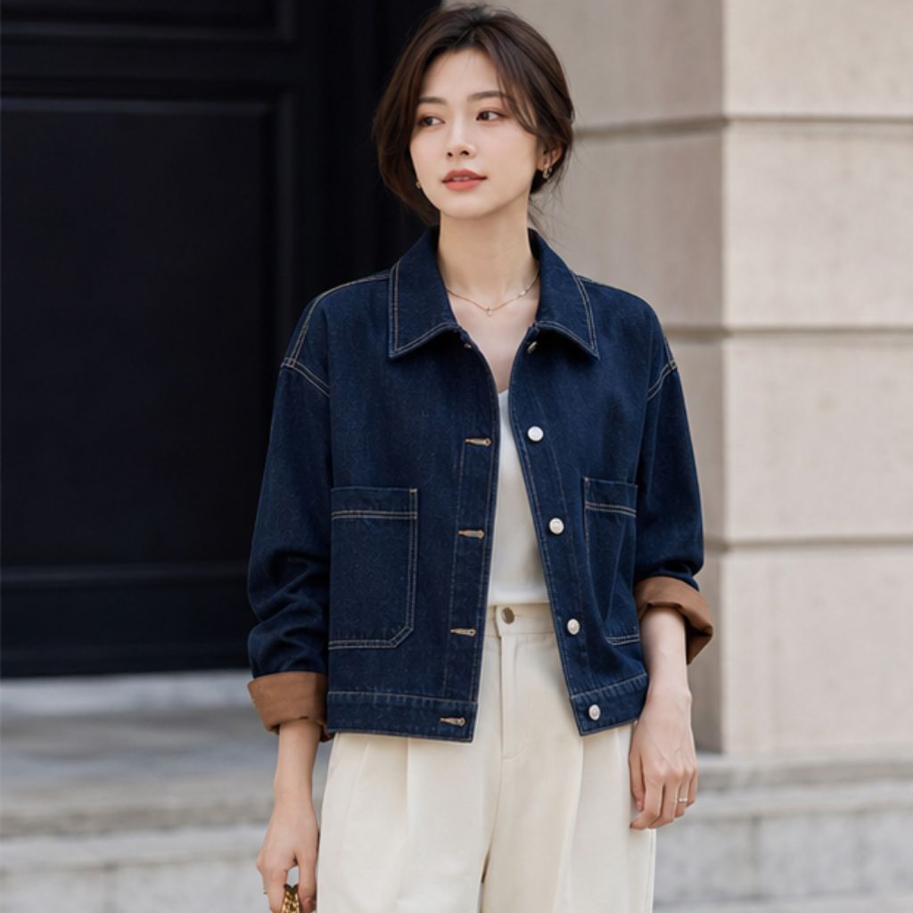 Áo khoác jean nữ dáng lỡ oversize denim basic Hàn Quốc - Ảnh 2