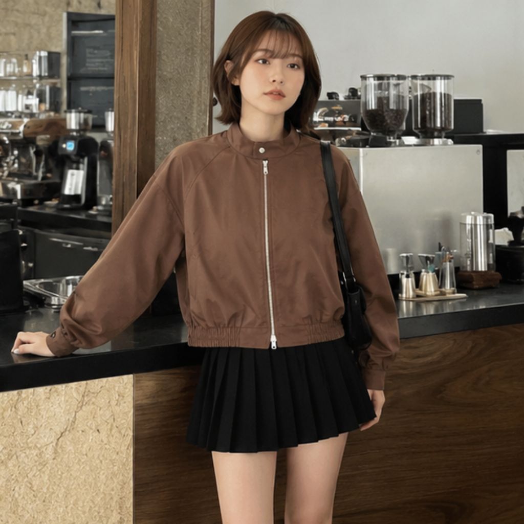 Áo khoác kaki nữ 2 lớp dày dặn cổ bẻ cúc bấm năng động - Ảnh 3
