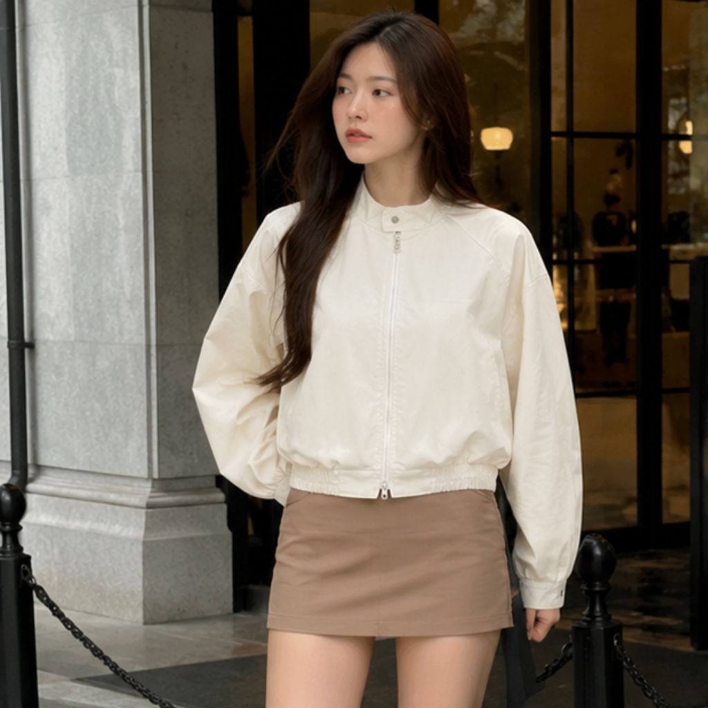Áo khoác kaki nữ 2 lớp dày dặn cổ bẻ cúc bấm năng động