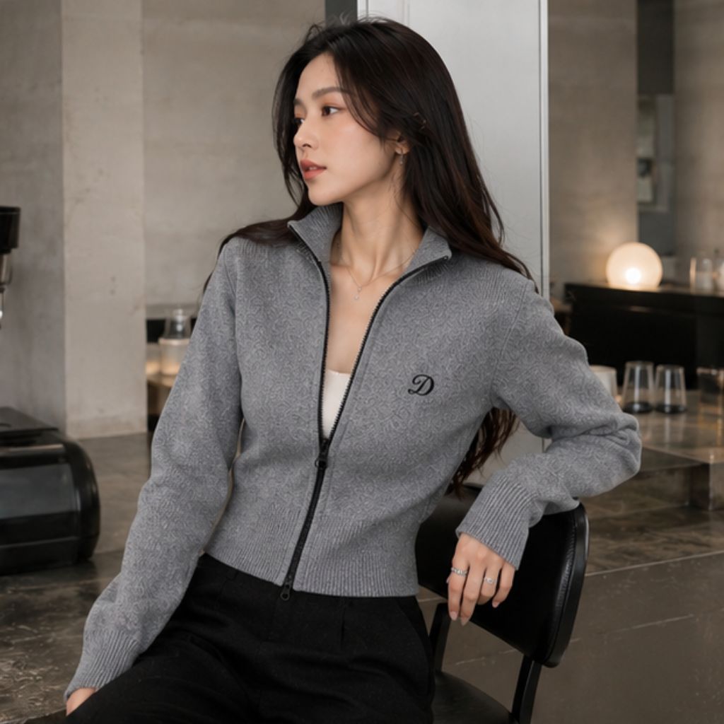 Áo khoác len nữ kéo khóa dáng dài mềm ấm phong cách Hàn Quốc - Ảnh 4