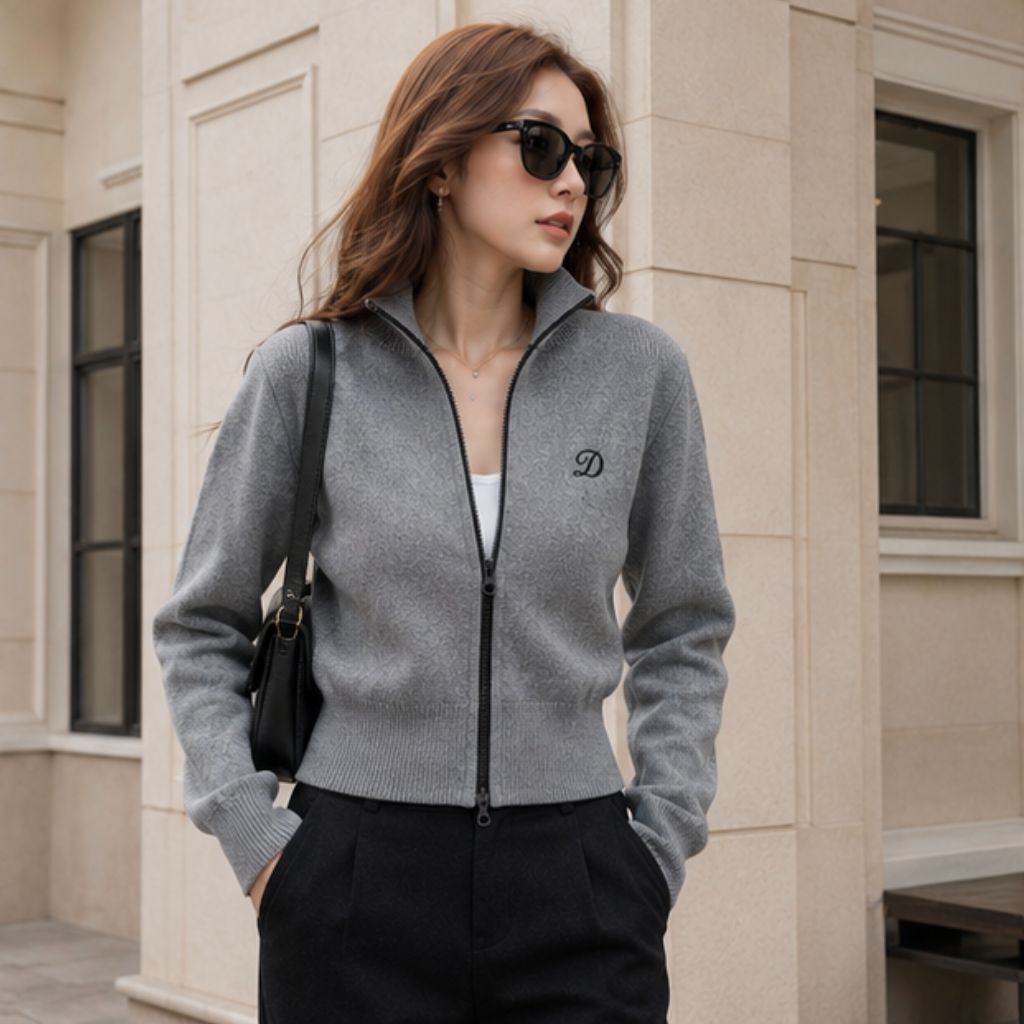 Áo khoác len nữ kéo khóa dáng dài mềm ấm phong cách Hàn Quốc - Ảnh 2