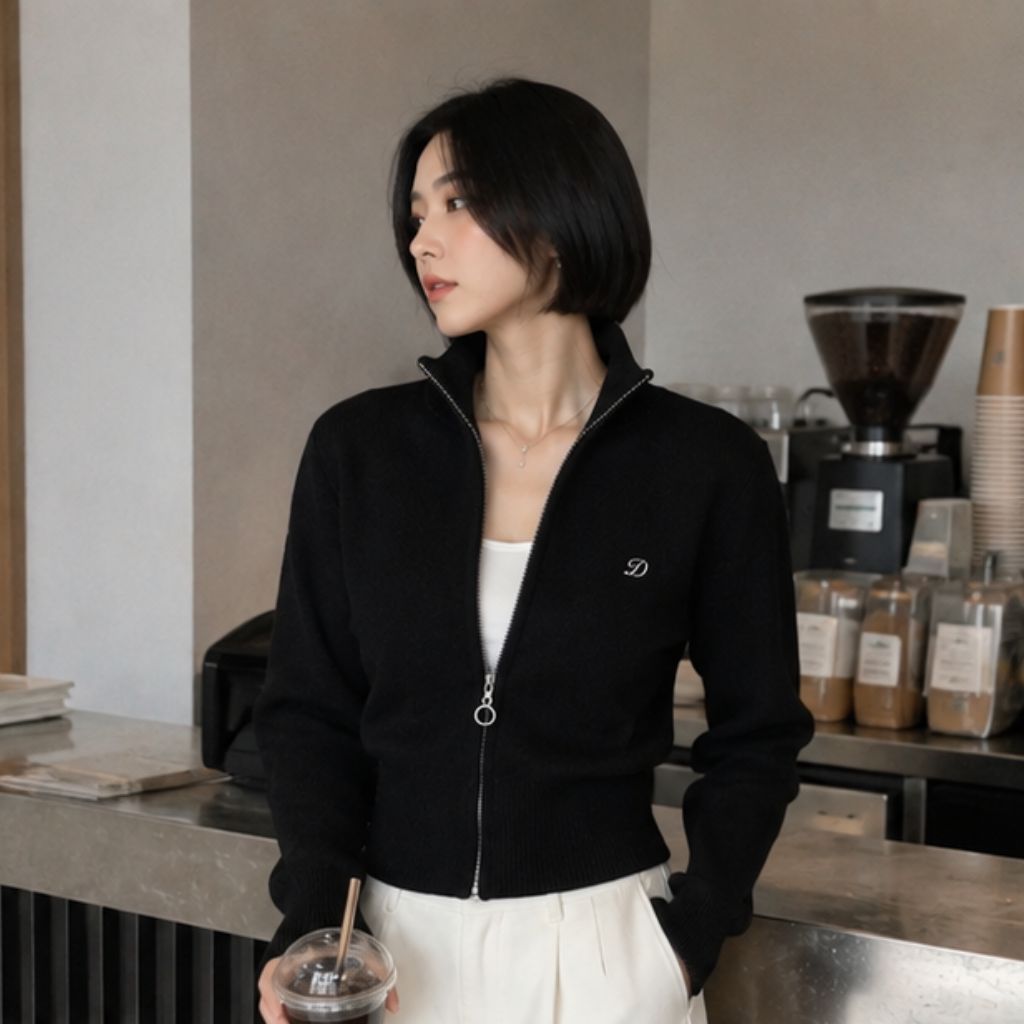 Áo khoác len nữ kéo khóa dáng dài mềm ấm phong cách Hàn Quốc - Ảnh 3
