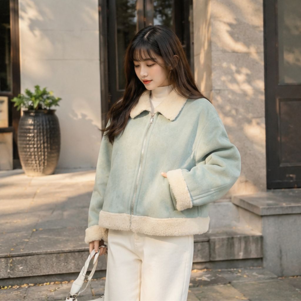 Áo khoác lông nữ Hàn Quốc dày ấm sang trọng mùa thu đông - Ảnh 2