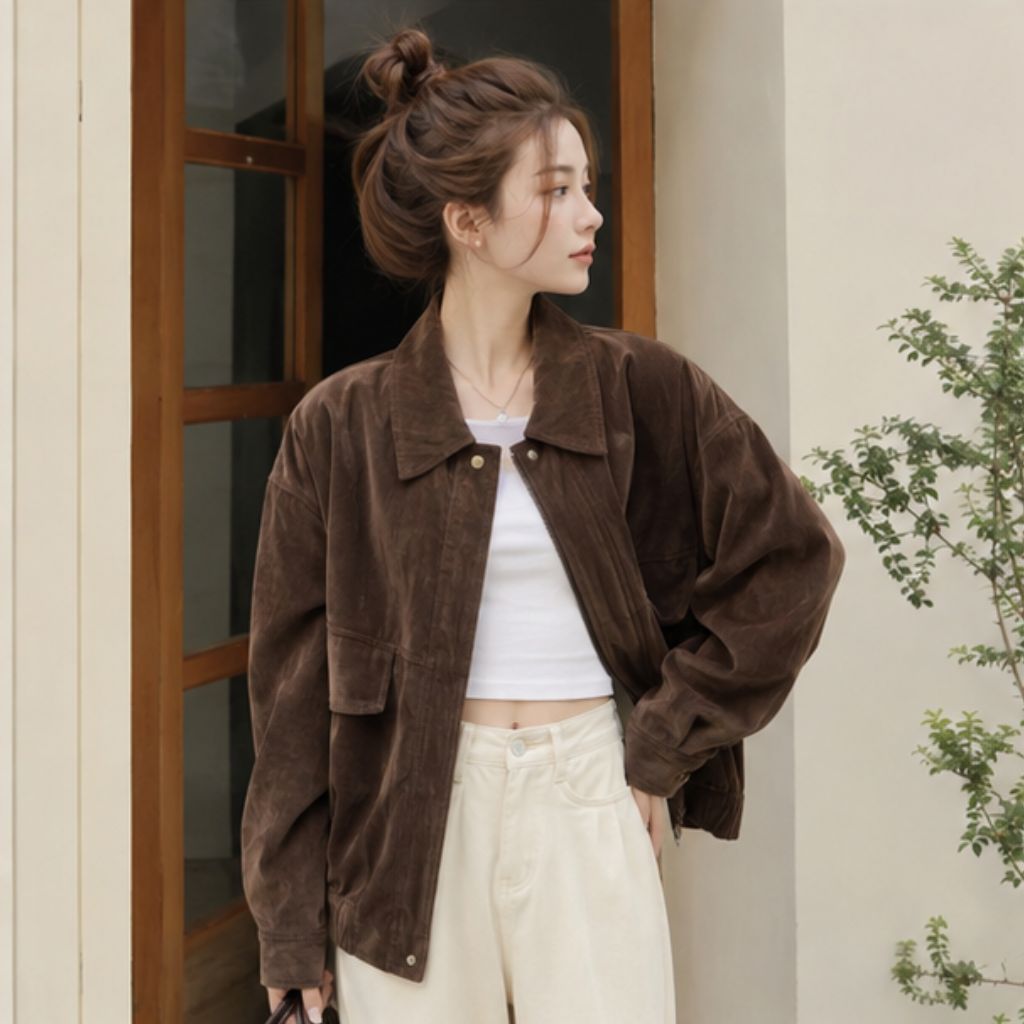 Áo khoác nhung Budanh dáng rộng BYCAMCAM vintage Hàn Quốc - Ảnh 4