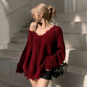 Áo len Giáng sinh cổ chữ V retro form rộng dễ thương
