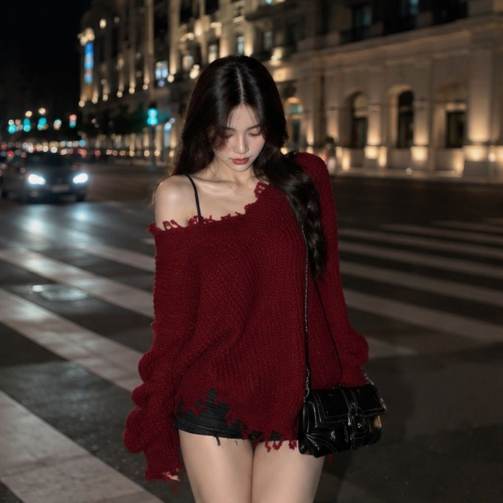 Áo len Giáng sinh cổ chữ V retro form rộng dễ thương - Ảnh 4