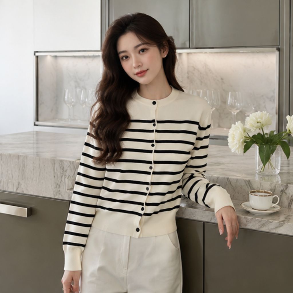 Áo len cardigan nữ sọc basic thu đông nhẹ nhàng dễ phối