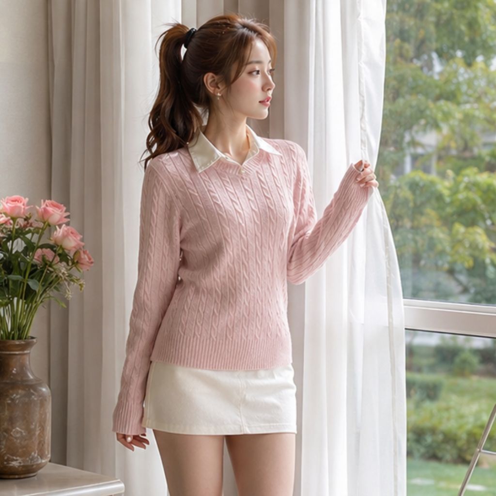 Áo len cổ tim nữ dệt kim basic – Tối giản, thanh lịch mùa đông - Ảnh 2