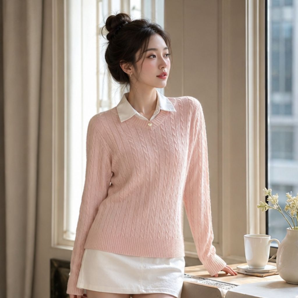 Áo len cổ tim nữ dệt kim basic – Tối giản, thanh lịch mùa đông - Ảnh 4