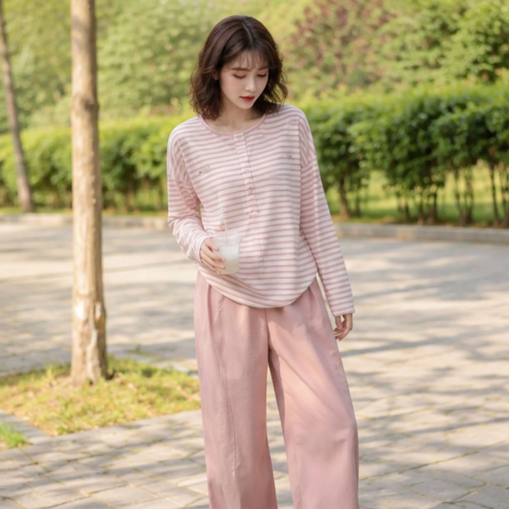 Áo thun nữ dài tay thu đông cotton giấy Hàn Quốc có khuy - Ảnh 3