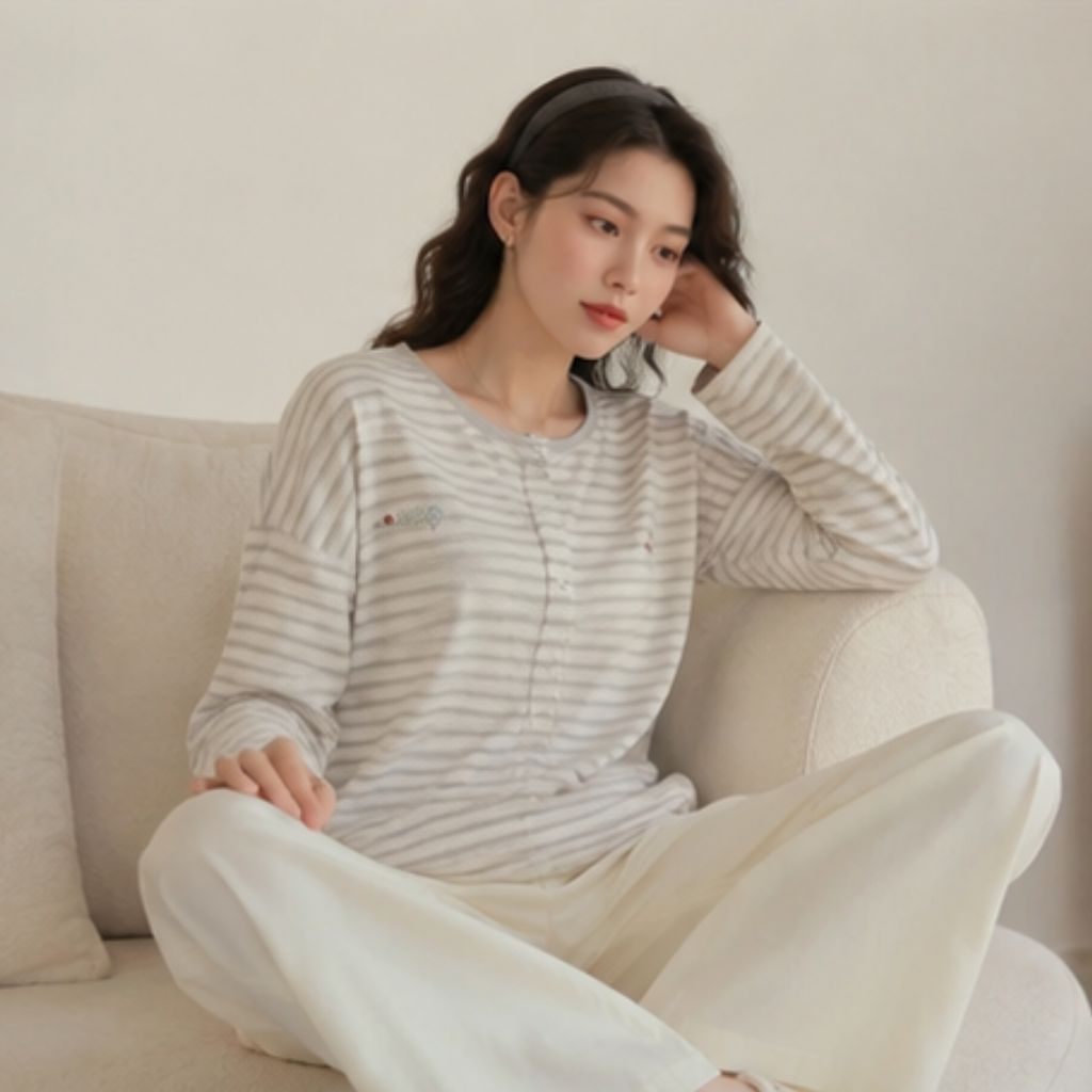 Áo thun nữ dài tay thu đông cotton giấy Hàn Quốc có khuy - Ảnh 2