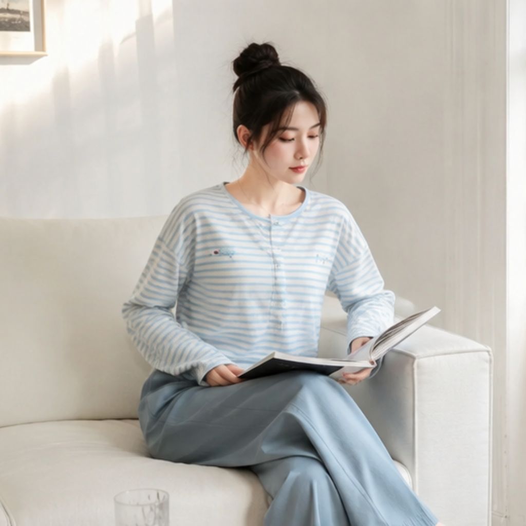 Áo thun nữ dài tay thu đông cotton giấy Hàn Quốc có khuy