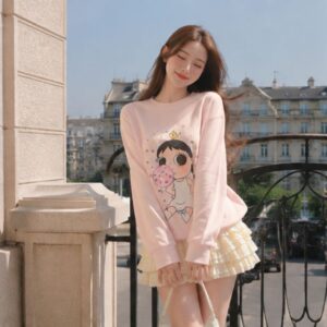 Áo thun nữ tay dài Hàn Quốc in hình hoạt hình dễ thương