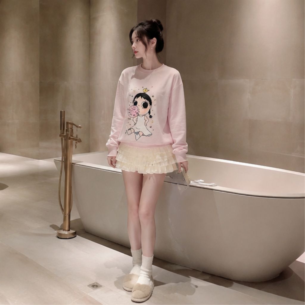 Áo thun nữ tay dài Hàn Quốc in hình hoạt hình dễ thương - Ảnh 4