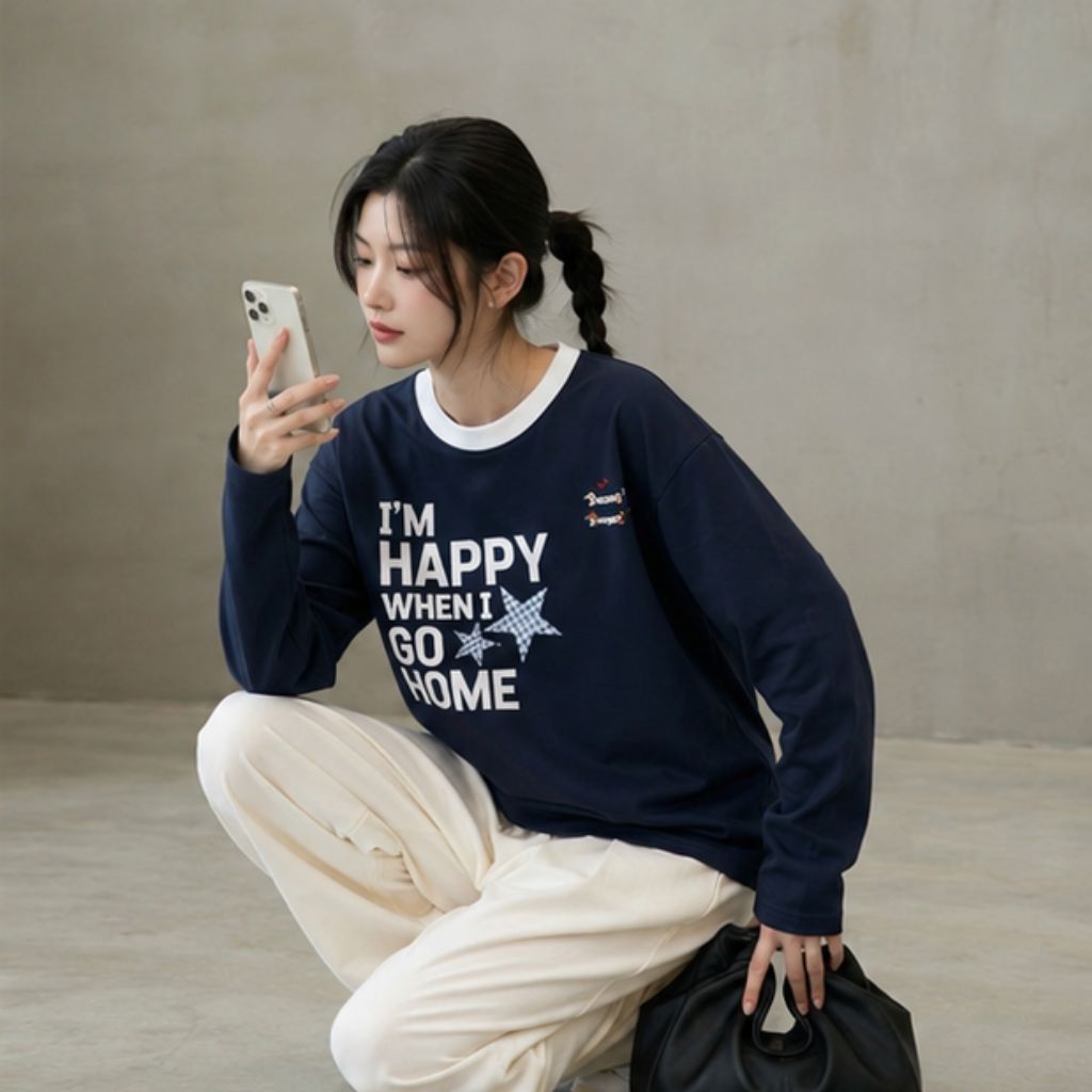 Áo thun tay dài Raglan unisex form rộng phong cách Hàn Quốc - Ảnh 2