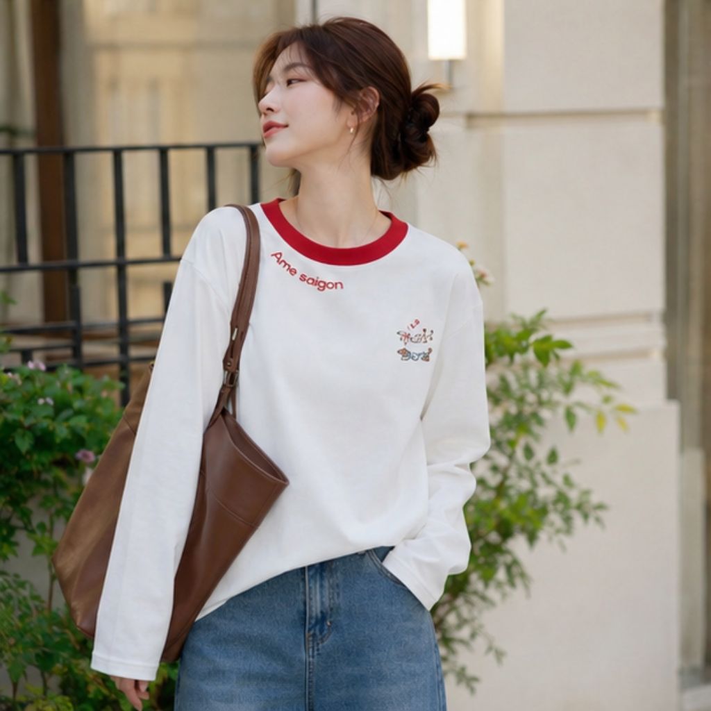 Áo thun tay dài Raglan unisex form rộng phong cách Hàn Quốc - Ảnh 3
