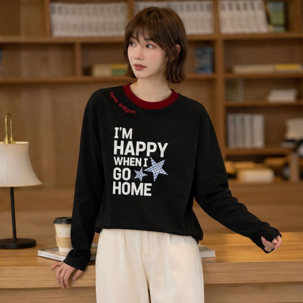 Áo thun tay dài Raglan unisex form rộng phong cách Hàn Quốc - Ảnh 4