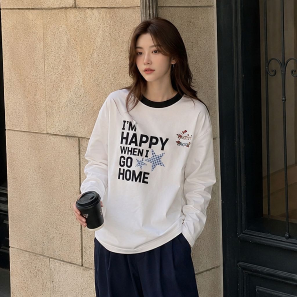 Áo thun tay dài Raglan unisex form rộng phong cách Hàn Quốc