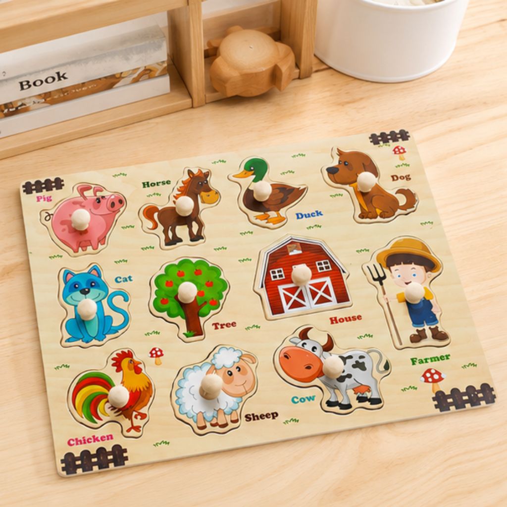 Bảng ghép hình núm gỗ cho bé nhiều chủ đề đồ chơi giáo dục thông minh - Ảnh 2