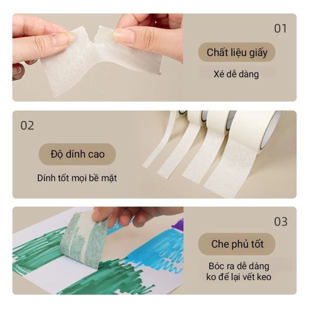 Băng keo giấy cuộn 20m nhiều keo dính chắc dễ xé bằng tay - Ảnh 4