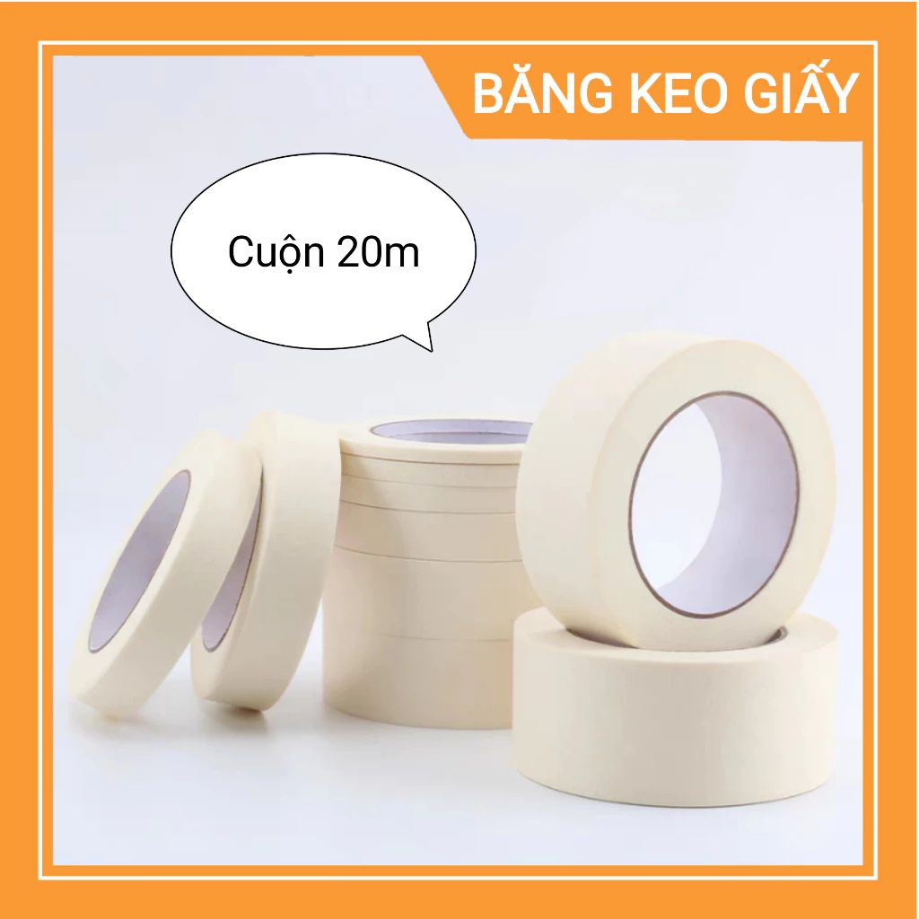 Băng keo giấy cuộn 20m nhiều keo dính chắc dễ xé bằng tay