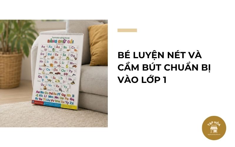 Bé luyện nét và cầm bút chuẩn bị vào lớp 1