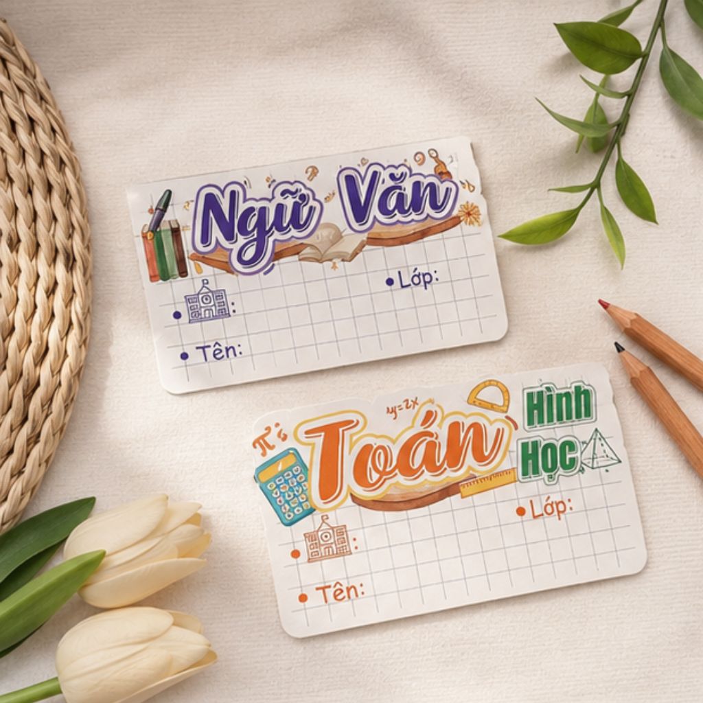 Bộ 32 nhãn vở môn học lớp 1-12 cute tặng sticker dán tên - Ảnh 2