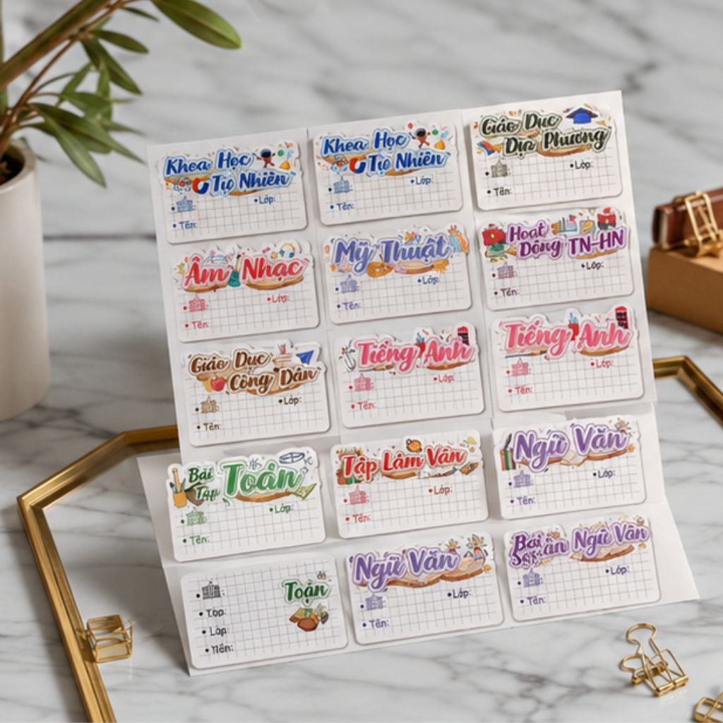 Bộ 32 nhãn vở môn học lớp 1-12 cute tặng sticker dán tên - Ảnh 3