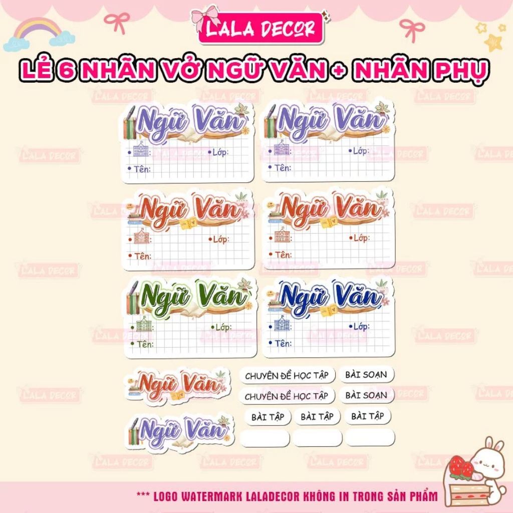 Bộ 32 nhãn vở môn học lớp 1-12 cute tặng sticker dán tên - Ảnh 4