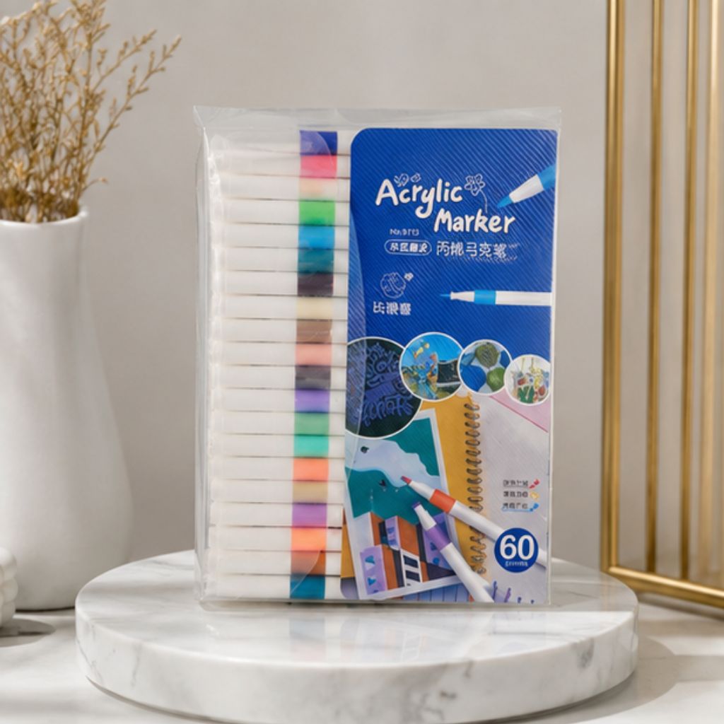 Bộ bút màu Acrylic Marker 60 màu cao cấp vẽ đa chất liệu bền màu
