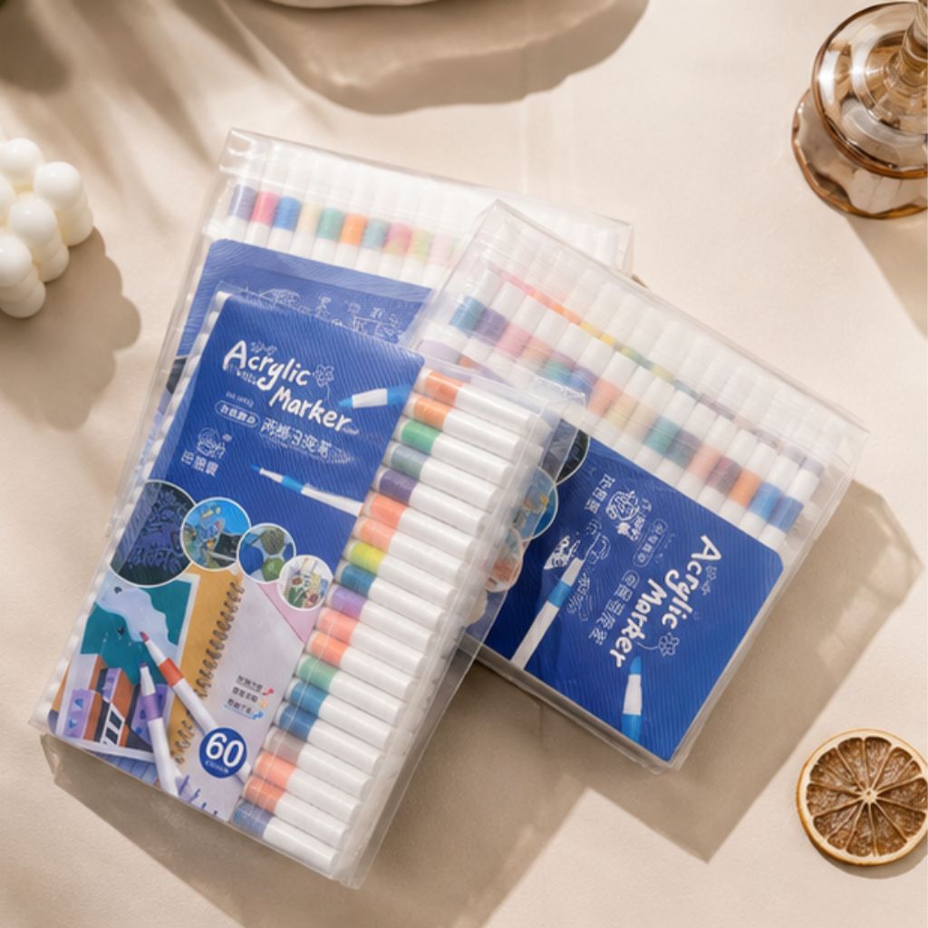 Bộ bút màu Acrylic Marker 60 màu cao cấp vẽ đa chất liệu bền màu - Ảnh 2